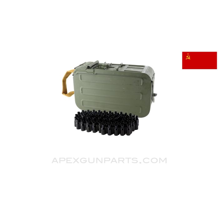 PKM Assault Ammo Can w/ NOS Links, 100rd, Soviet Era Matte Green, 7.62X54R *NOS*