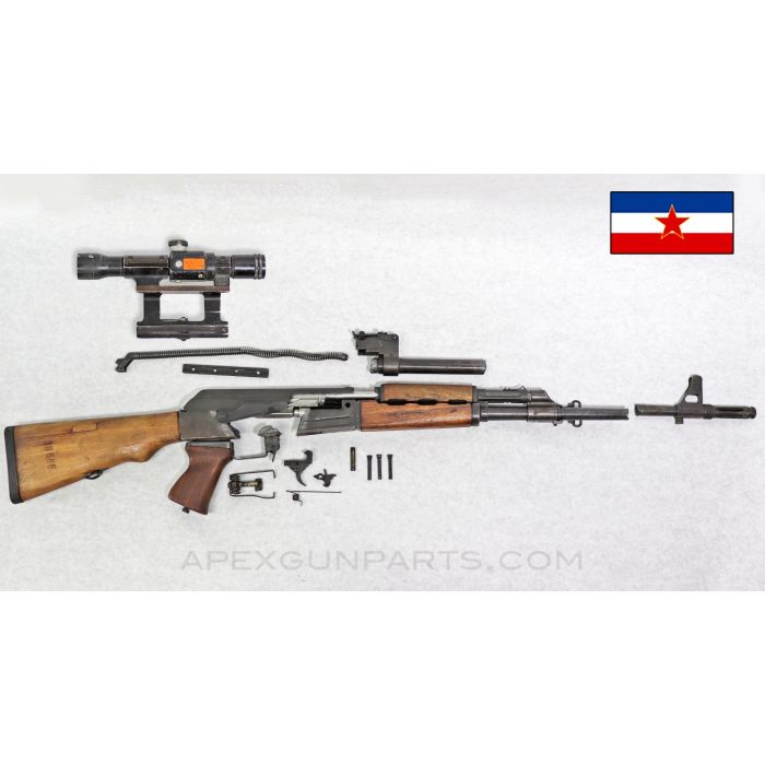 Yugoslavian M76 Parts Set w/ Demilled Barrel,  Wood Grip and Stock, Cut Receiver Sections, ZRAK Scope, 8mm *Good* 