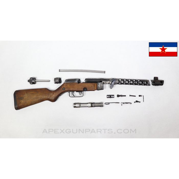 M49/57 SMG Parts Kit, Torch Cut Receiver, Wood Stock, Yugoslavian, 7.62x25 *Good* 