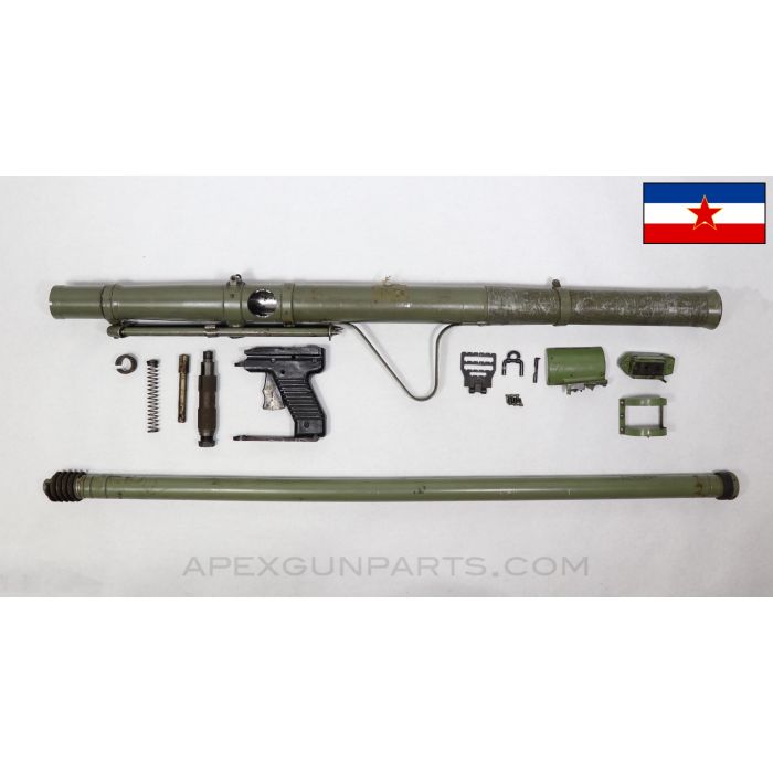 M57 Anti-Tank Grenade Launcher Parts Kit w/Bipod and Cleaning Rod, Demilled, 44mm, Yugoslavian *Fair* 