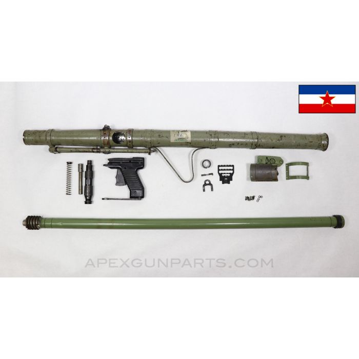 M57 Anti-Tank Grenade Launcher Parts Kit, Complete w/Bipod and Cleaning Rod, Demilled, 44mm, Yugoslavian *Good* 