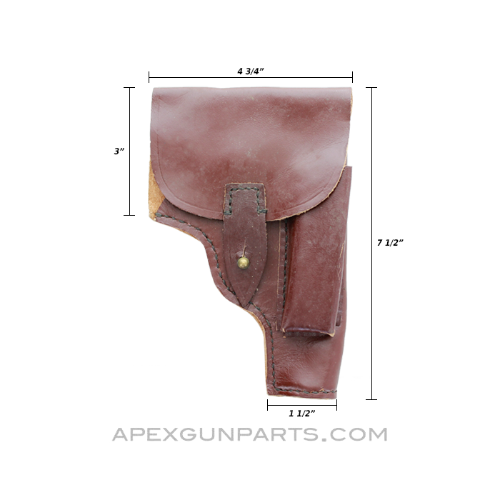 Surplus Pistol Holster, Unknown Application, Leather, w/Magazine Holder *Good* 