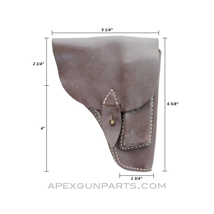 Surplus Pistol Holster, Unknown Application, Leather, w/Magazine Holder *Good* 