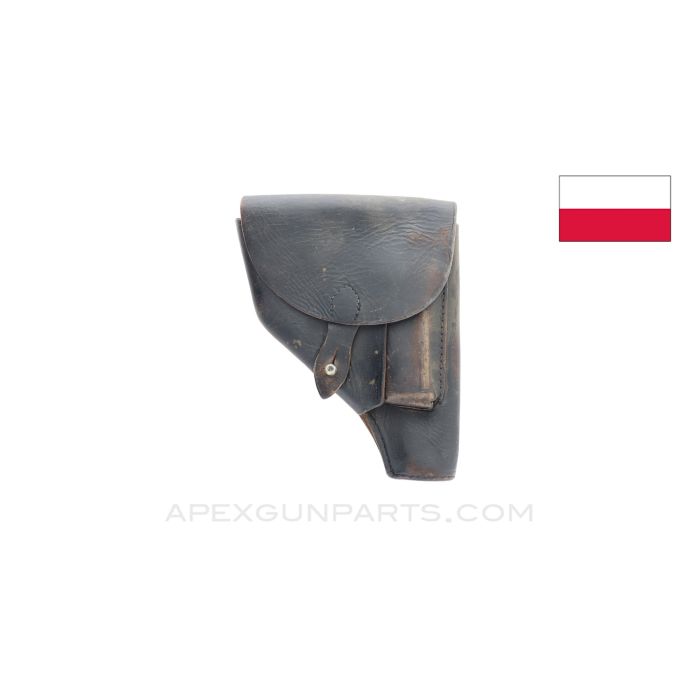 Polish P64 Leather Pistol Holster, w/Attachments on Back for Cross Strap, *Good*