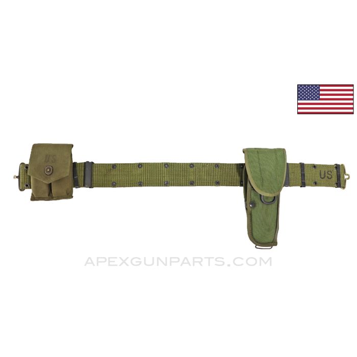 USGI Utility Belt, w/ M12 Holster & Dual Magazine Pouch, Green Nylon, Size Medium *Very Good*