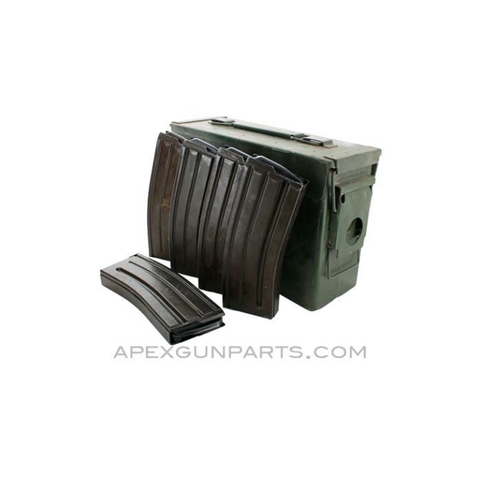 CETME Model L / AR-15 Support Pack! (1) .30 Cal. Ammo Can, (5) 30rd CETME Model L / AR-15 Steel Magazines, 5.56x45 NATO 