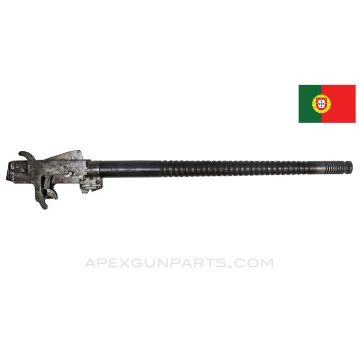 1946 Madsen LMG Barrel, 18.75", w/ Barrel Extension Assembly and Bolt, Portuguese, w/ Full Length Cooling Fins, 7.92x57 *Good* 