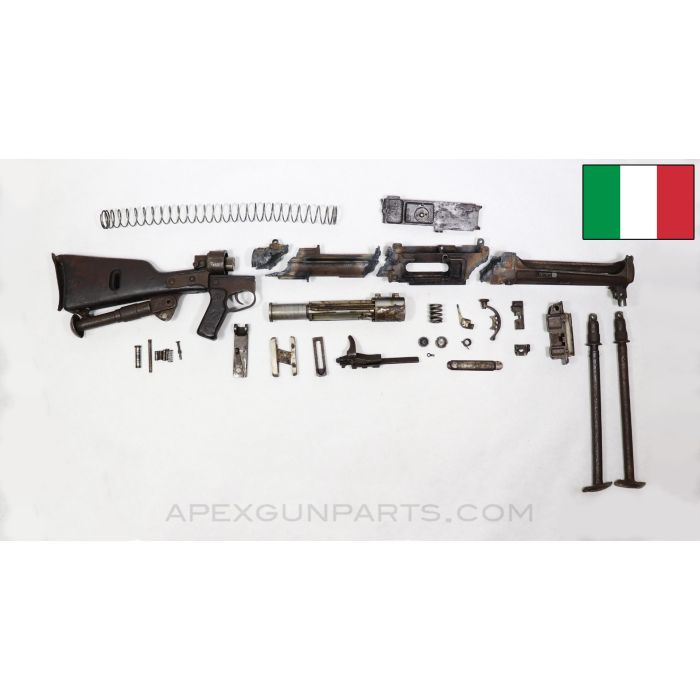 Breda Model 5G Parts Kit w/ Cut Receiver, Monopod & Bipod, Wood Buttstock, Italian Issue, 6.5x52mm Carcano *Good* 