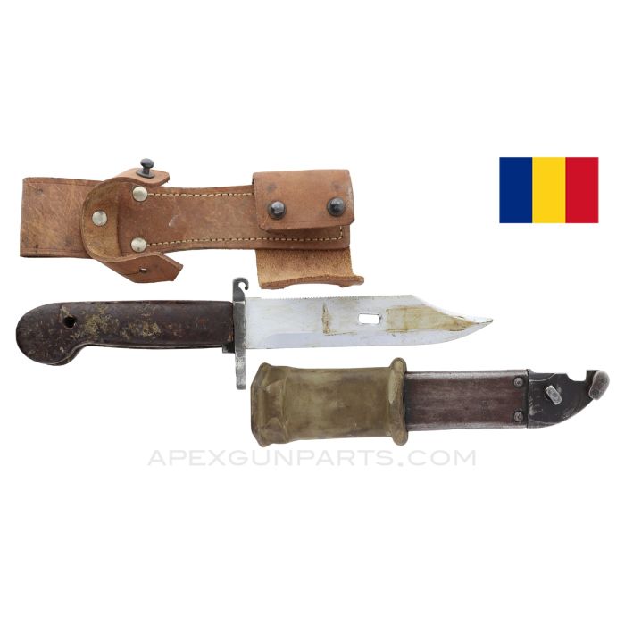 Romanian AK-47 Type 2 Bayonet and Scabbard w/Leather Frog *Good*