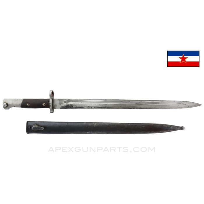 Yugoslavian M1924 Mauser Bayonet and Scabbard, Unmarked, In the White *Excellent*