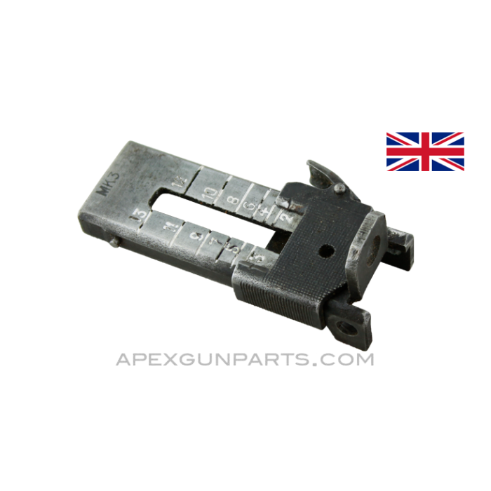 Enfield #4 MK 3 Rear Sight Leaf, With Slider, Late Style Stamped, *Good*