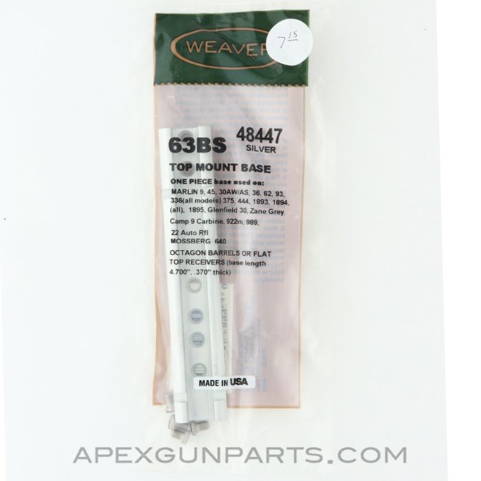 Weaver 63BS Top Mount Base, 4.7", 48447 Silver *NEW*