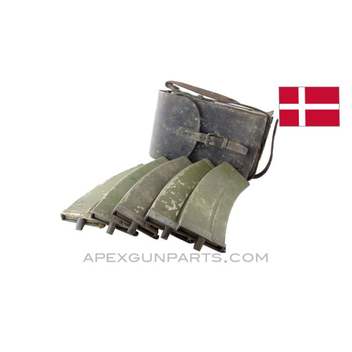 Madsen (5) Magazine Set with Leather Carry Case, Brazillian Issue, 7x57 *Fair* 