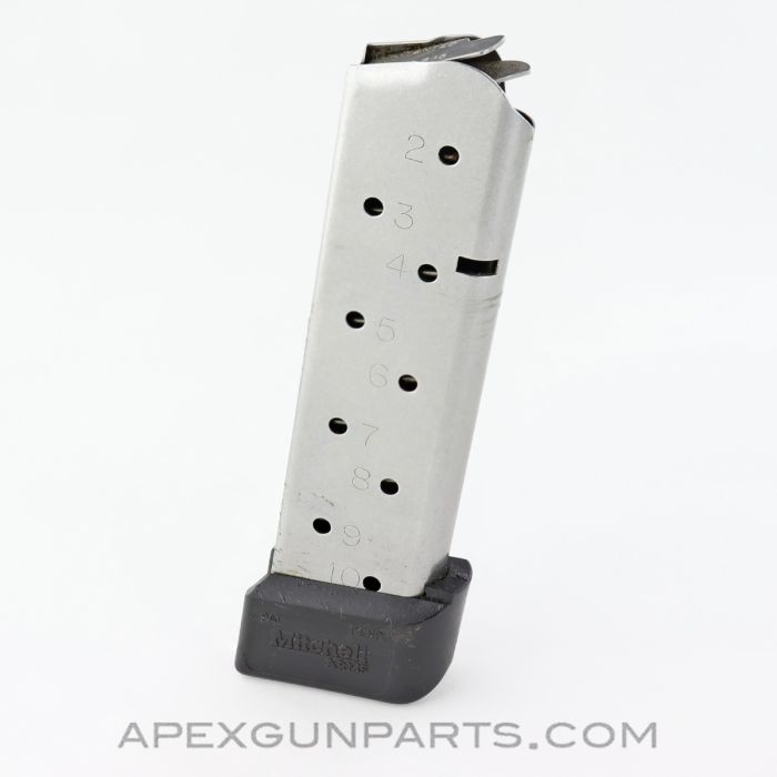 1911 Magazine, 10rd, w/ Baseplate Pad, Stainless, Mitchell Arms, .45 Auto *Good*