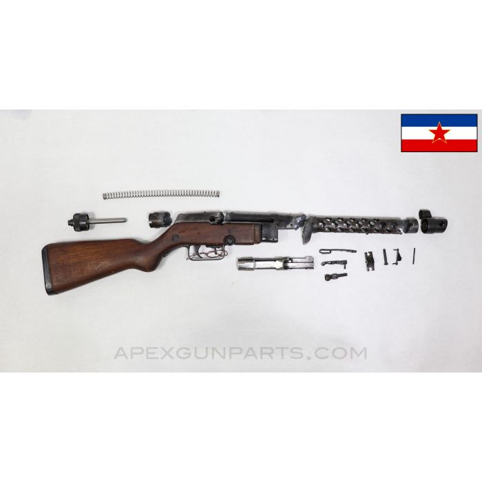 M49/57 SMG Parts Kit, Torch Cut Receiver, Wood Stock, No Cross Pin Detent, Yugoslavian, 7.62x25 *Good* 