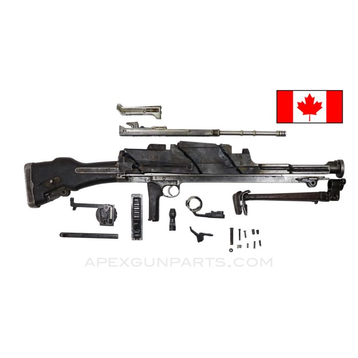 BREN Mk1m Parts Kit With Torch Cut Receiver Pieces, MK1 Butt and Slide, Bipod, Broken Pistol Grip, .303 British *Good* 