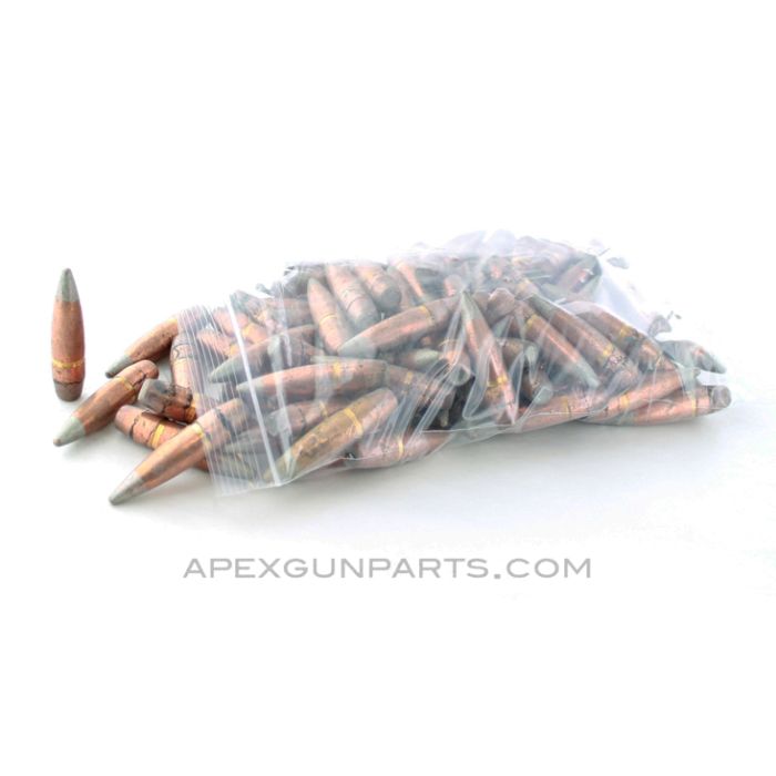 .50 CAL BMG API Bullets, 622.5 Grain, Boat Tail FMJ, Silver Tip, Bag of 100 *Pulled*