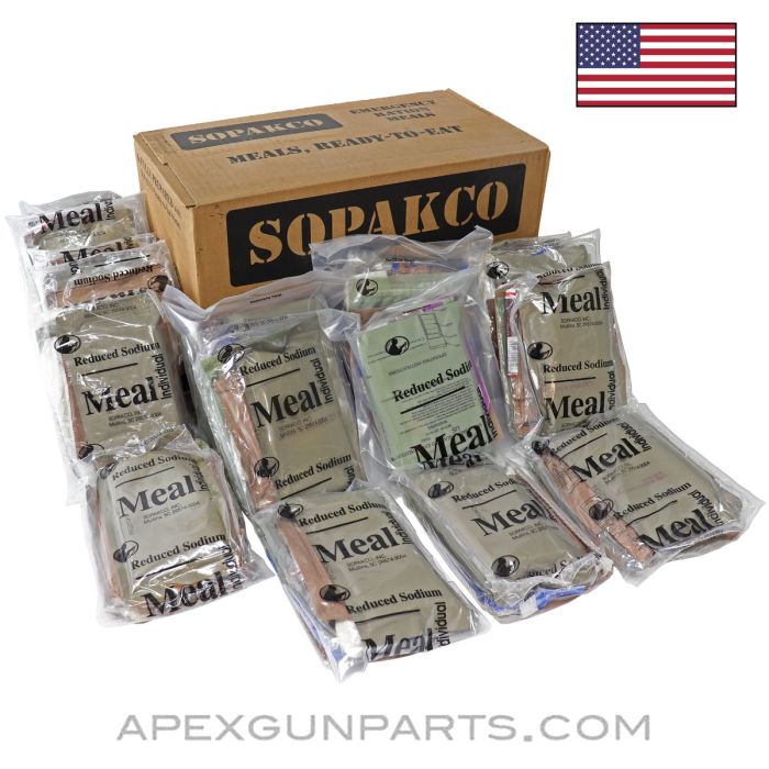 Emergency Rations, Case of 16 Individual Sealed Meals, Mixed Variety, US Gov't Contract, Marred Outer Box