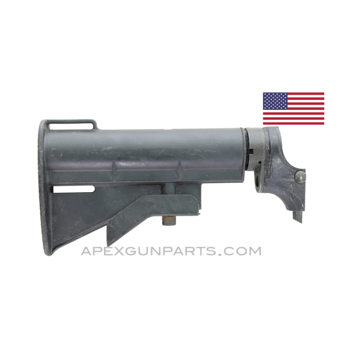 Colt M16A1 Carbine Stock Assembly, 3-Position Adjustable, Black Fiberlite, w/Buffer/Tube & Spring, Standard Castle Nut, *Good* 