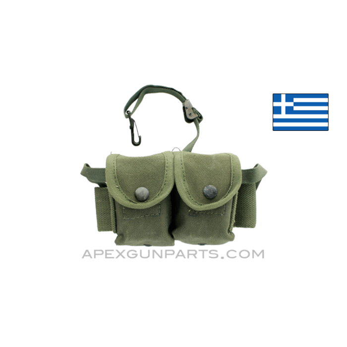 M1 Garand En-Bloc Ammunition Pouch, Holds 4, OD Green Canvas, ALICE Clips, Greek, *Very Good* 