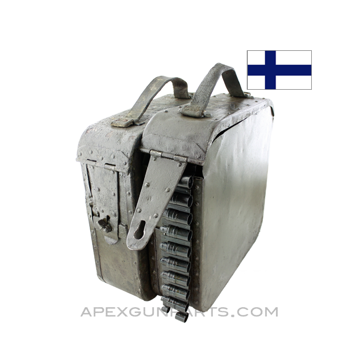 Finnish Maxim M1910 Ammo Can, w/200rd Belt, Early Riveted Can  7.62X54r *Good* 