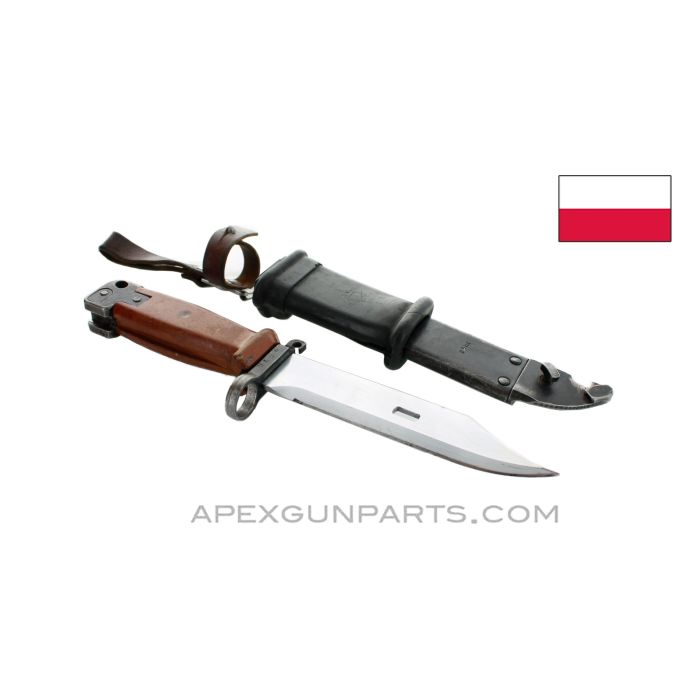 Polish AK-47 Bayonet & Scabbard w/Leather Hanger, Type 3, *Good* 