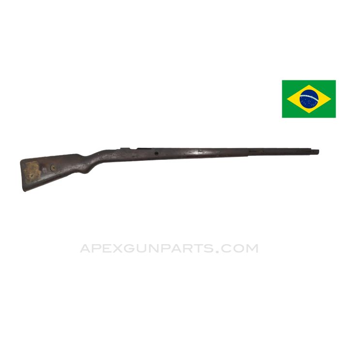 Brazilian 1908 Mauser Stock, 43.5", Stripped w/ Buttplate, Floral Cartouche, Wood *Fair*
