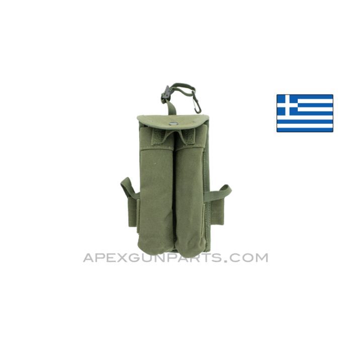 Thompson 30rd Dual Magazine Pouch, OD Green Canvas, ALICE Clips, Greek, *Very Good* 