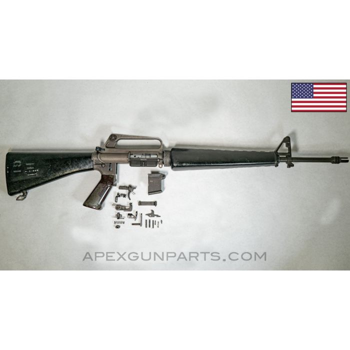 Colt Armalite Model 01 AR15 / M16A1 Parts Kit, 20" Barrel, A1 Stock and Triangle Handguards, Early Brown Fiberglass Pistol Grip, .223mm *Good*