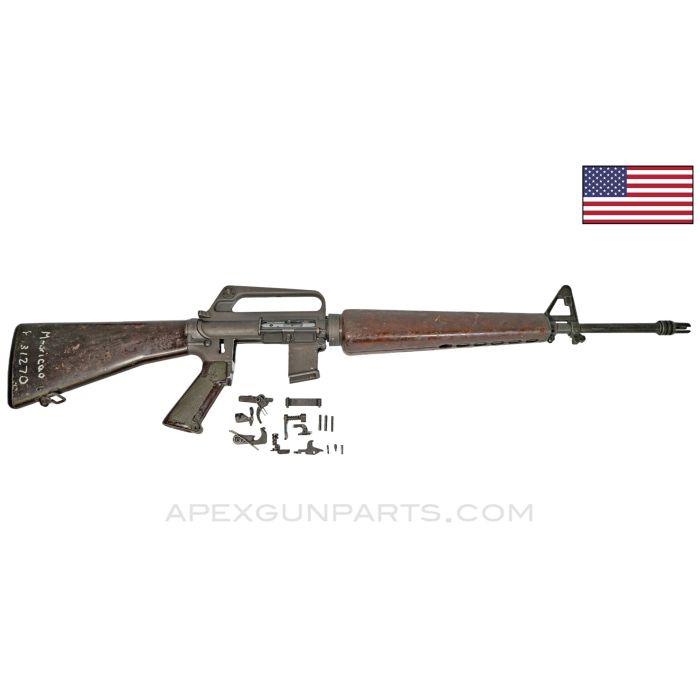 Colt Armalite Model 01 AR-15 / M16A1 Parts Kit, 20" Barrel, Early A1 Brown Furniture, Edgewater Buffer, Chrome Carrier, .223mm *Good*