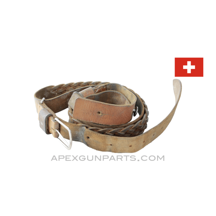 Swiss Rifle Sling, Braided Leather, *Good* 