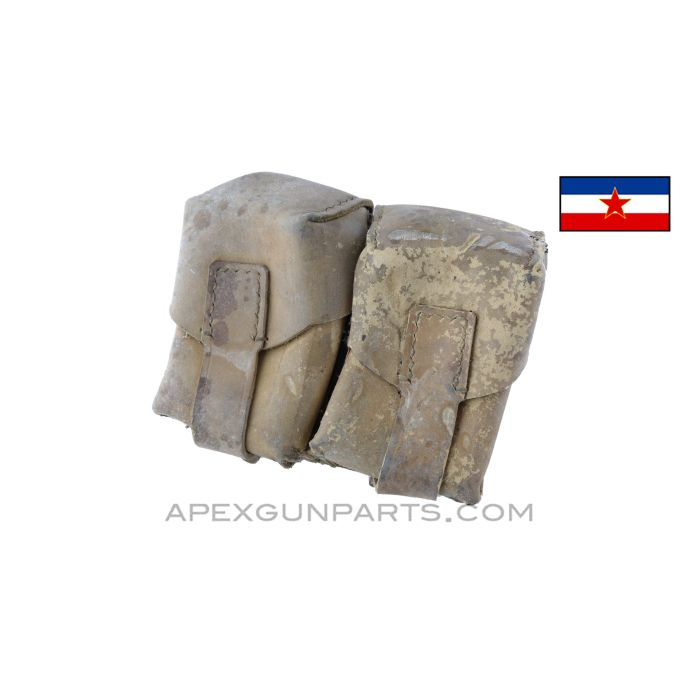 Mauser Rifle Ammunition Pouch, Two Pocket, Leather, Yugoslavian *Fair*