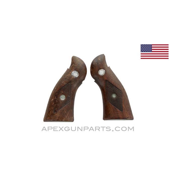 Ruger Police Service Six Pistol Grip Set, Square Butt, .38, Wood, *Good* 