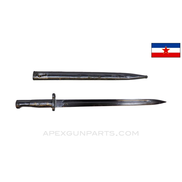Yugoslavian M1924 Mauser Bayonet & Scabbard, UnMarked 14.5 Inch Long Blade, Blued, *Excellent*