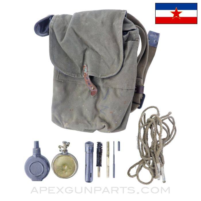 Yugoslavian AK-47 (4) 30rd Magazine Divided Pouch, w/ Carry Strap & Cleaning Accessory Set *Good*