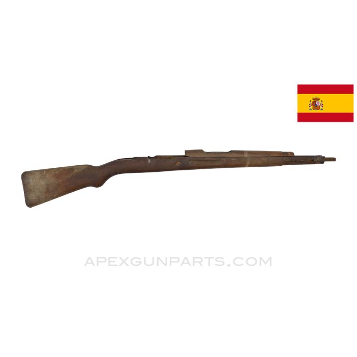 Spanish M44 Mauser Stock Set, No Sling Bar & Barrel Band Spring, Cracked, 38", *Good* 