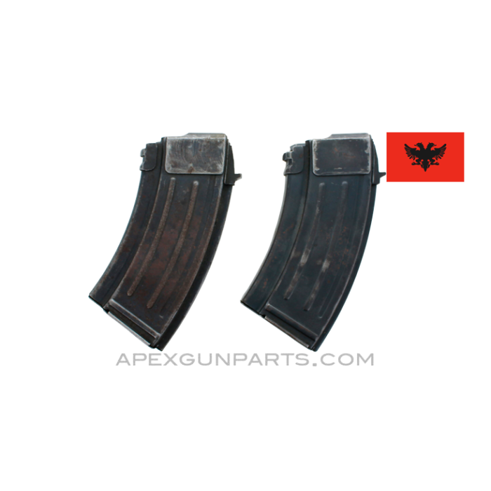 Type RDW-2 AK Magazine, 20rd, 7.62x39, Albanian, Blued Steel, *Good* 