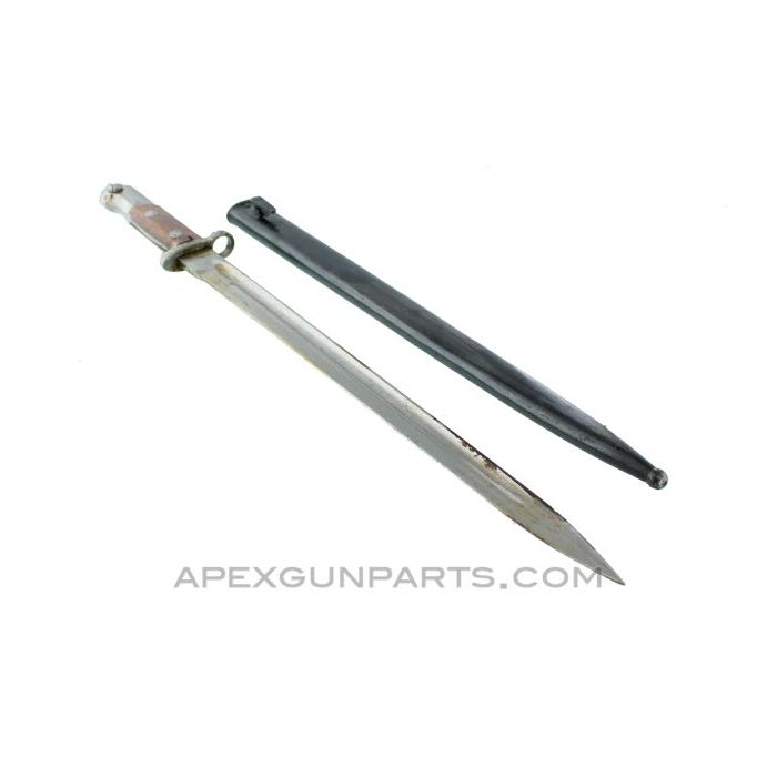 Yugoslavian M1924 Mauser Bayonet & Scabbard, UnMarked 14.5 Inch Long Blade, In the White, *Good to Very Good* 