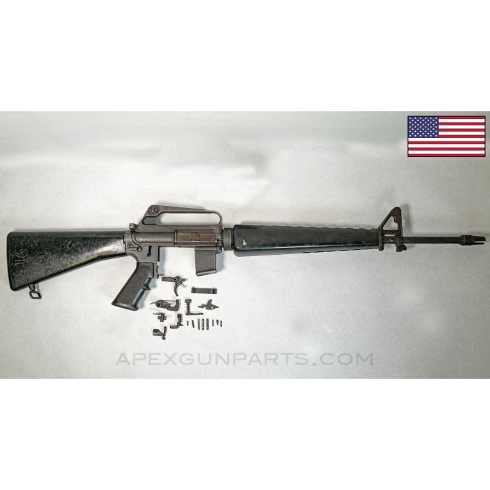 Colt 604 M16A1 Parts Kit, 20" Barrel, Colt AR-15 Cut Lower, Chrome Carrier, Triangle Handguards, 3-Prong Flash, 1/12, .223mm *Good*