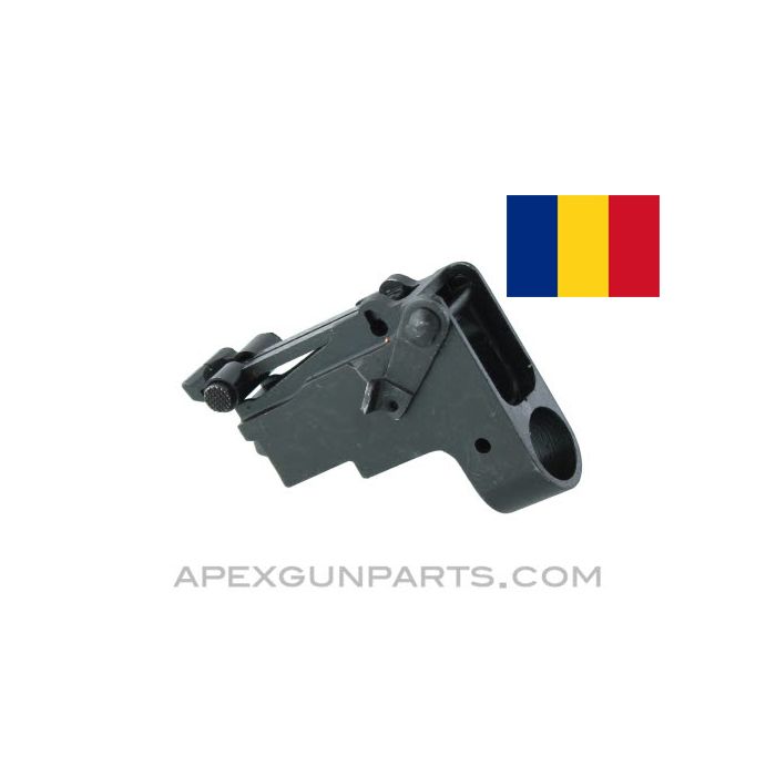 Romanian AKM Rear Sight Block Assembly, Complete w/Leaf, Blued, 7.62x39, *NEW* 
