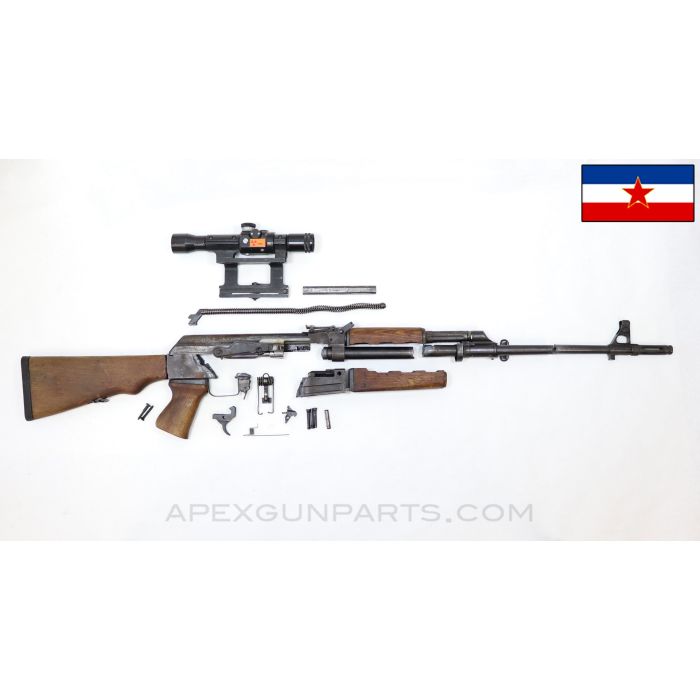 Yugoslavian M76 Parts Set w/ Cut Receiver Sections,  Wood Grip and Stock, ZRAK Scope, Matching, 8mm *Good* 