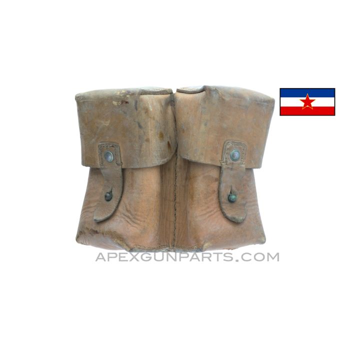 SKS Ammunition Pouch, Two Pocket, Leather, Yugoslavian, *Good*