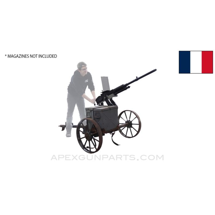 Hotchkiss M1930 Heavy Machine Cannon Display w/ Wheeled Carriage, Cradle Assembly and Magazine Boxes, 13.2MM