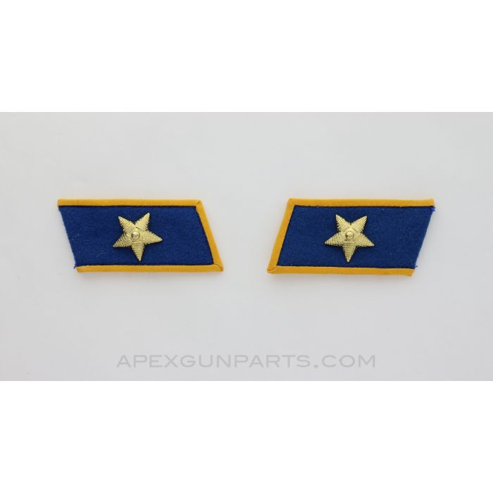 Chinese PLA Collar Tabs, Blue with Gold Trim and Star, Military *NOS*