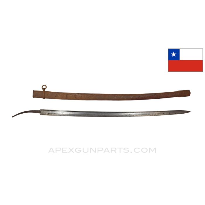 1890's Chilean Cavalry Sabre Heavy Blade, French Made, No Handle, *Rusty Scabbard / Fair* 