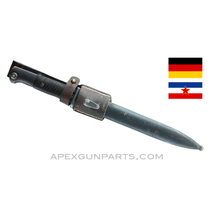 German WWII K98 Mauser Bayonet & Scabbard, Brown Bakelite Grips, Yugo Leather Frog, *Good* 