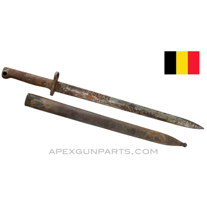 FN Model 24 Mauser Bayonet & Scabbard, 15" Blade, No Catch, *Fair / Rusty* 