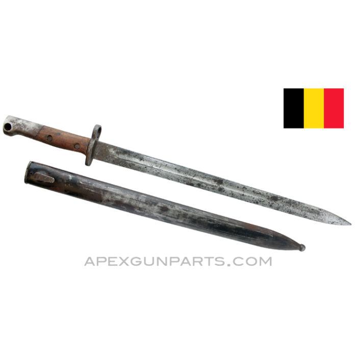 FN Model 24 Mauser Bayonet & Scabbard, 15" Blade, No Catch *Good / Rusty* 