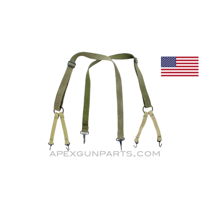 M1941 USMC Suspenders, OD Green Shoulder Straps / Khaki Short Straps, *Good* 