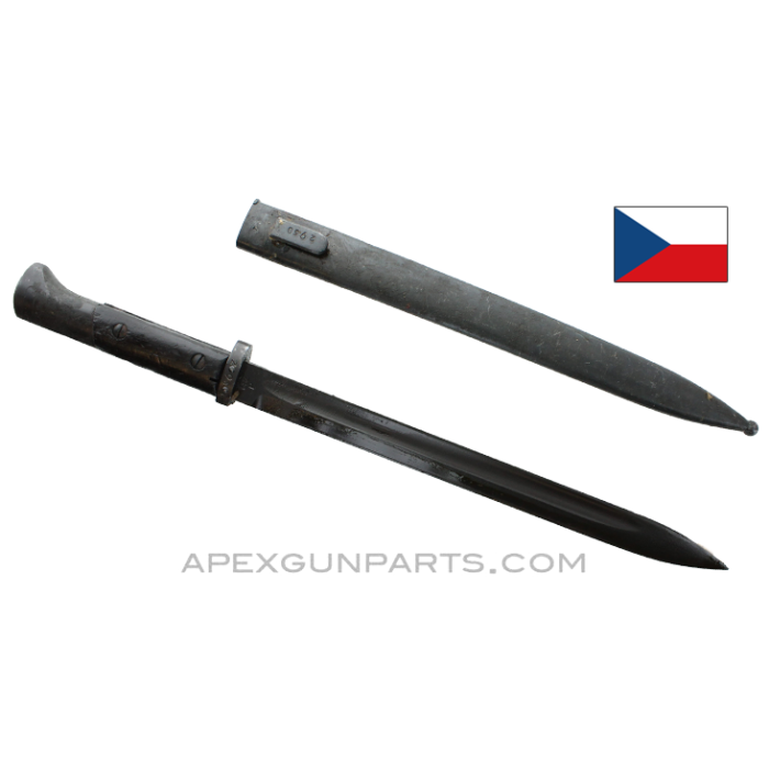G24(T) Mauser Bayonet w/Wood Grips & Scabbard, DOT / Czech Marked, Blued, *Good* 